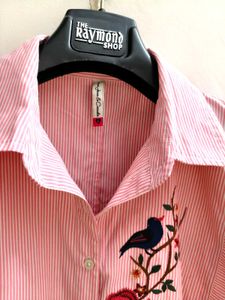 Embroidered Pink Striped Shirt L