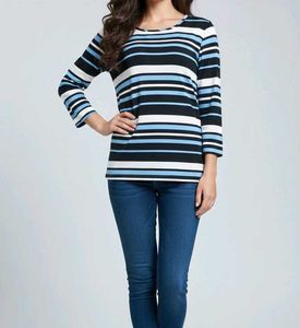 Striped &amp; Zipped Long Sleeve High-Low Top