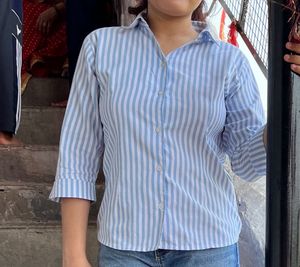 Blue & White Striped Button-Up Shirt