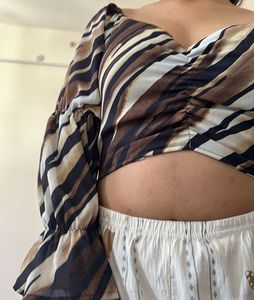 Trendy Animal Print Ruched Cropped Top