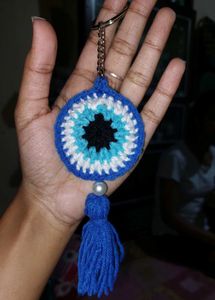Crocheted Evil Eye Keychain