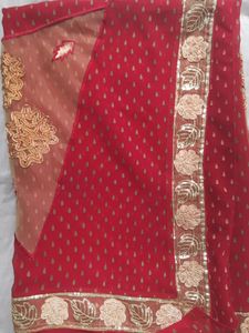 Red Designer Saree With Blouse