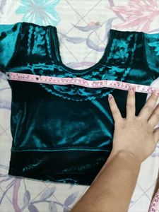 Teal Velvet Embroidered Blouse