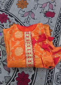 Orange Kurta Set with Red Inner