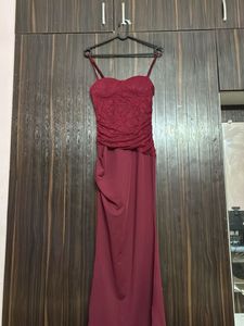 Elegant Burgundy Ruched Maxi Dress