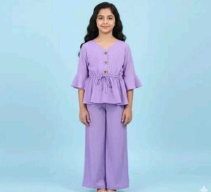 Cute Lavender Flared Sleeve Top & Pants Set