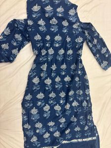 Blue Floral Cold Shoulder Kurta