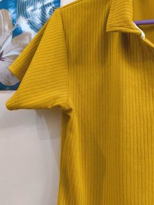 Mustard Yellow Ribbed Polo Top