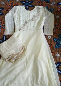 Elegant Cream Anarkali Gown with Embellishments