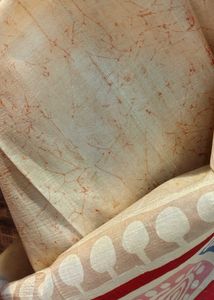 Brand New Cream &amp; Red Hand-Painted Saree