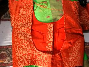 NewElegantCottonSilkSaree-Orange&amp;Blck-Extra