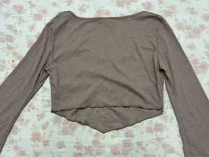 SHEIN - Flared Sleeves Brown Ruched Top