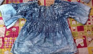 Blue Tie-Dye Smocked Top