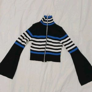 y2k Striped Zip-Up Sweater