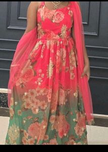 Stunning Floral Print Anarkali Gown