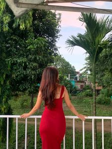 Red Square Neck Strapped Maxi Dress