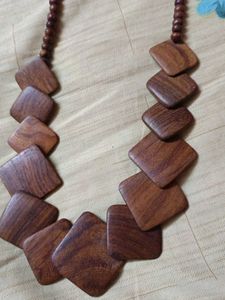 Wooden Square Pendant Necklace &amp; Earrings Set