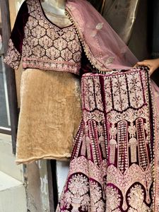 bridal wine Velvet Lehenga Choli