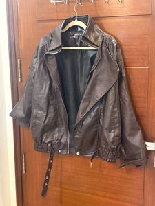 Brown Faux Leather Moto Jacket