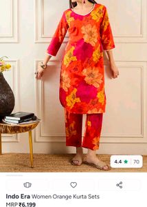 Indo Era Orange Floral Kurta Set
