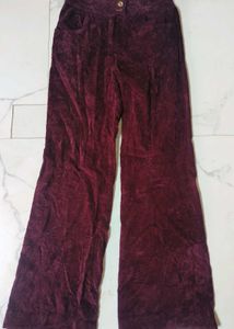 Burgundy Velvet Bell Bottom Pants