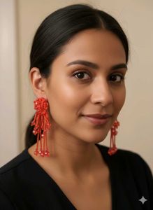 Red Beaded Statement Earrings