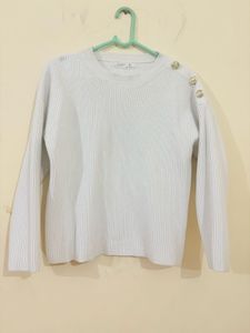 Chic White Button Detail Knit Sweater