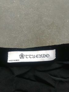 Black Velvet Top with Leopard Print Trim