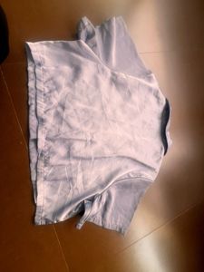 Baby Blue Satin Cropped Shirt