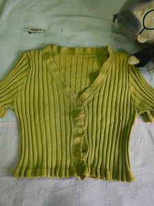 Lime Green Ribbed Button-Up Cardigan