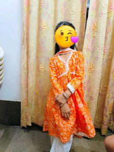 Orange Floral Print Kurta Set