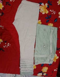 Elegant Mint Kurta Set with White Lace Overlay