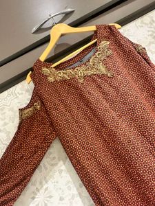 Elegant Printed Kurta gown with Cold Shoulder