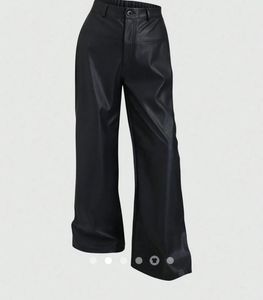 Stylish Black Faux Leather Wide Leg Pants