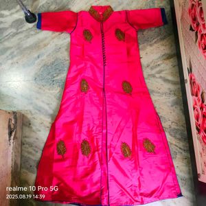 New Pink Embroidered  Kurta With Skirt