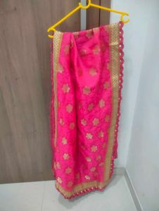 Cream Kurta Set with Pink Dupatta