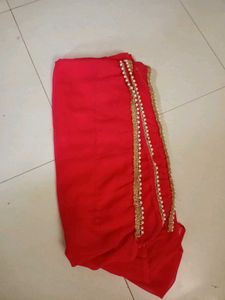Elegant Red Saree with Pearl Border