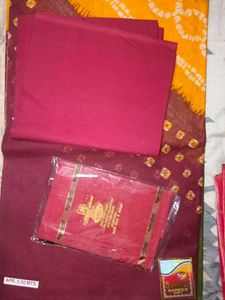 Yellow &amp; Maroon Bandhani Saree