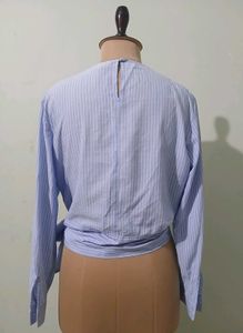 H&amp;M Chic Blue Striped Wrap Blouse