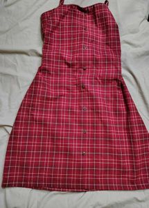 Red Plaid Button-Up Dress