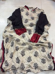Cream and Black Block Print Kurta