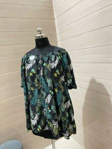 Tropical Print Off-Shoulder Top
