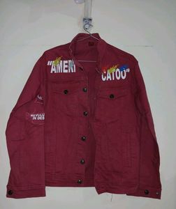 Burgundy Graphic Print Denim Jacket