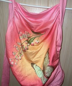 Pink Butterfly Graphic Halter Top