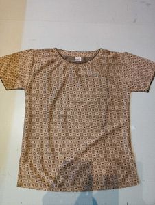 Beige Printed Short-Sleeve Casual Top