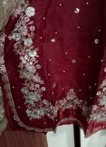 Embroidered red Kurta with plazo and dupatta