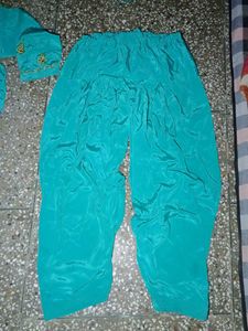 cyan silk salwar kameez set with dupatta