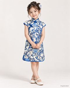 Imported Blue Floral Chinese Style Dress