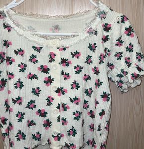 Floral Print Cropped Puff Sleeve Top