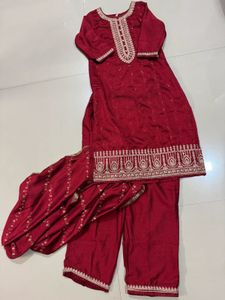 Maroon Embroidered Kurta Set with Pants